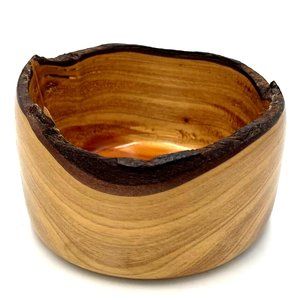 Small Carved Burl Wood Bowl Trinket Dish Vessel Raw Edge 3.75 x 2.25"